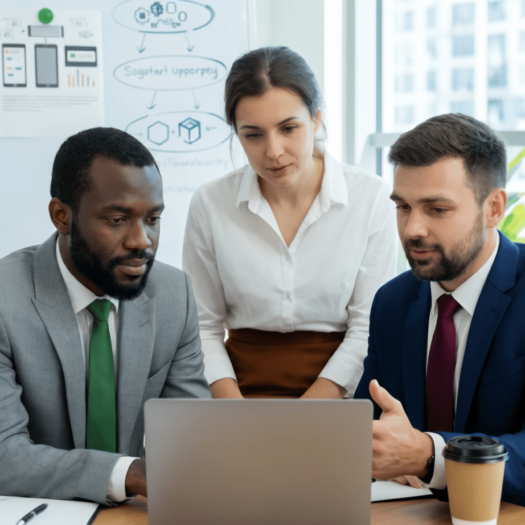 Windows 10 support extension strategy meeting in a modern office
